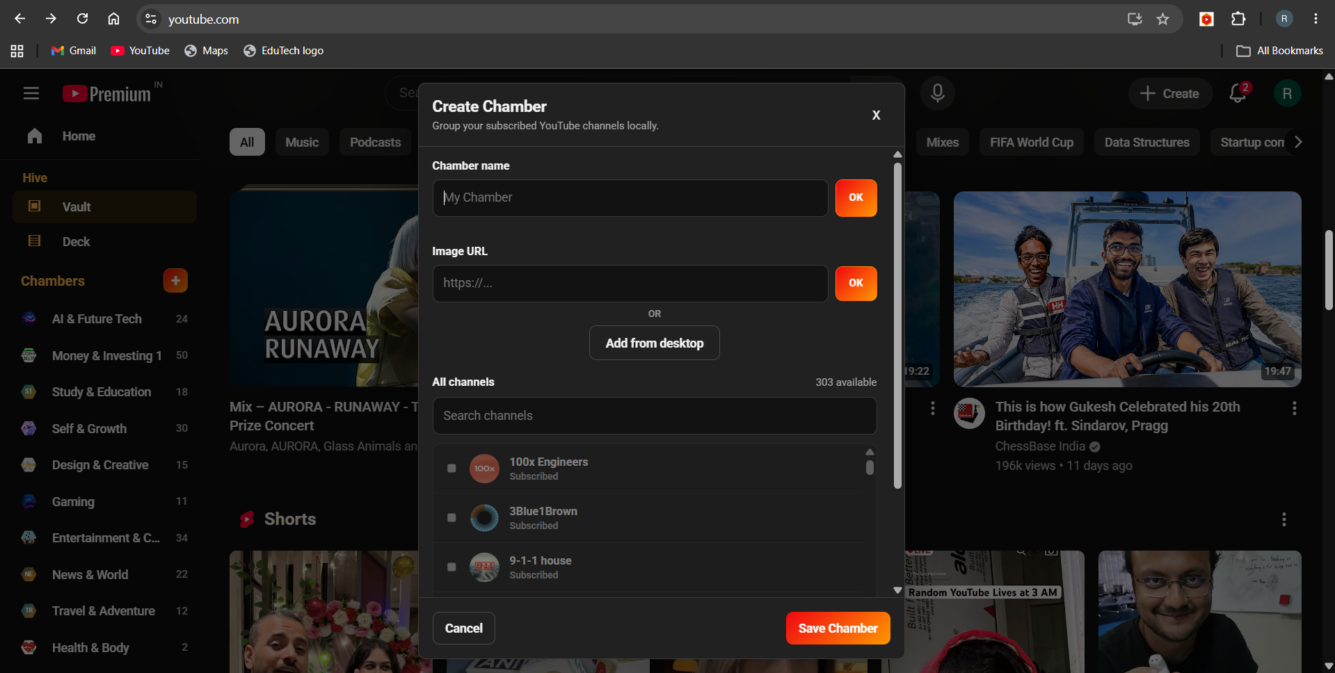 TubeHive create new Chamber interface